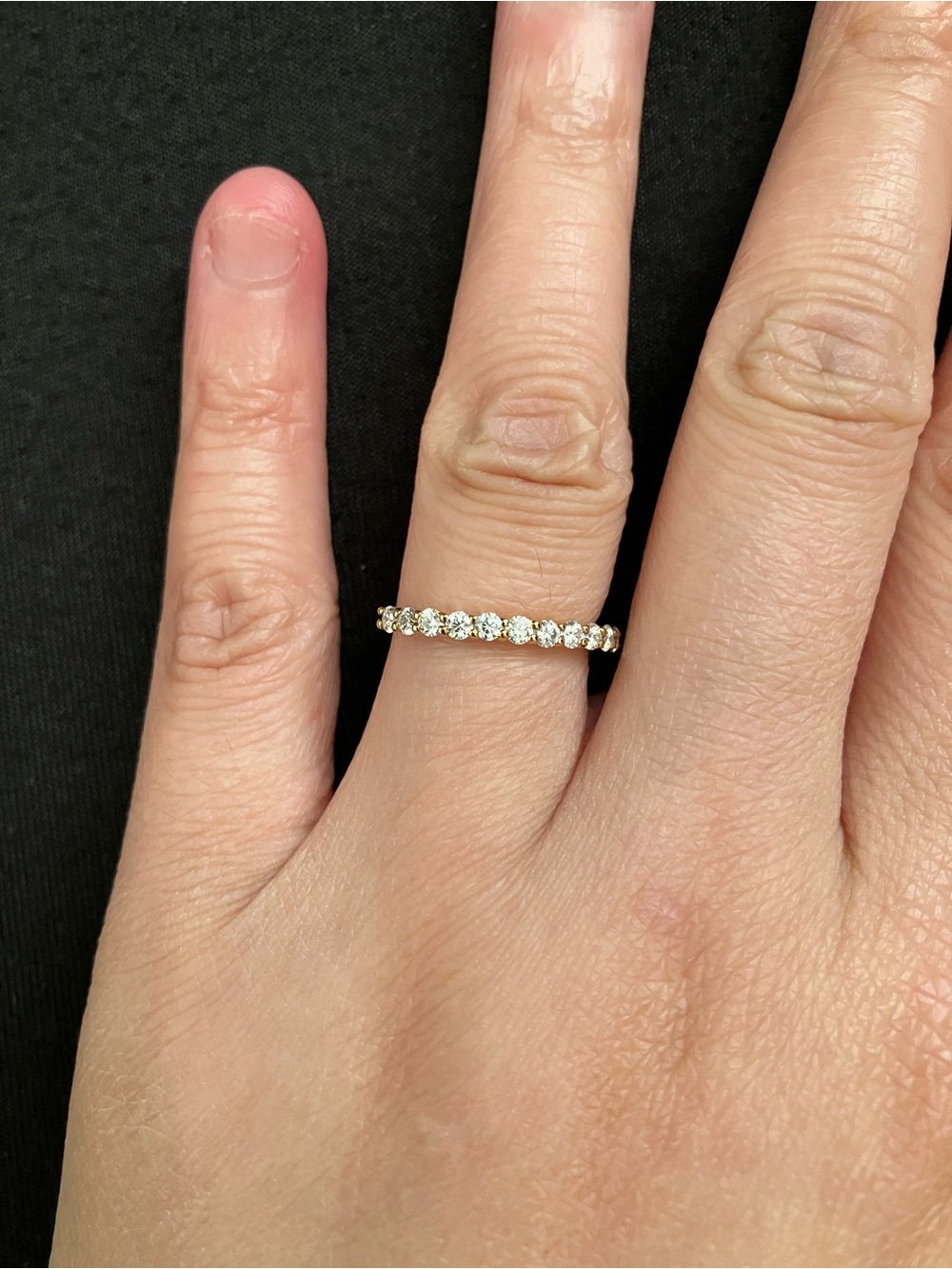 Solid 10K Yellow Gold Half Eternity Moissanite Ring, Size 5.25
